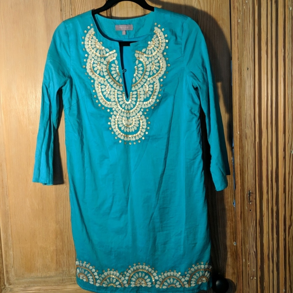 Harper cotton tunic  Green/Gold NEW -No Tags Small